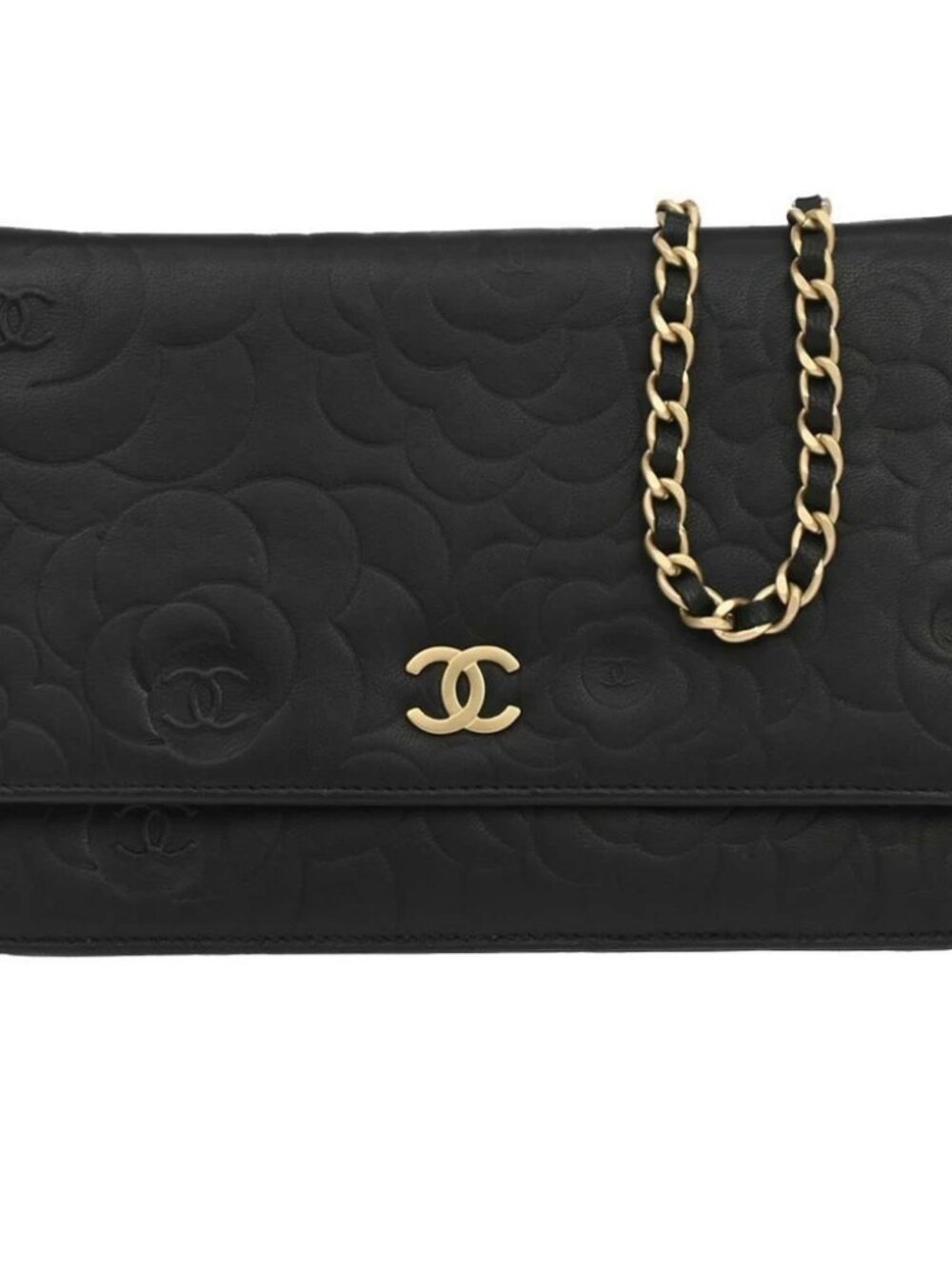 Chanel Black Lambskin Camellia WOC Wallet on Chain Bag